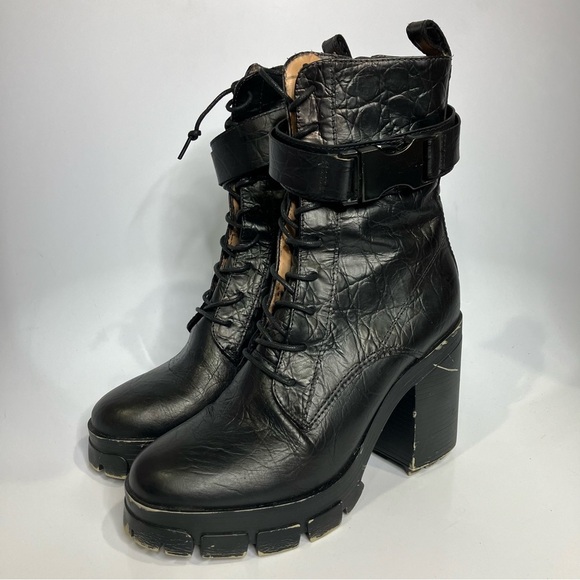 Schutz croc-effect lace up lug sole boots black size 8 - Picture 2 of 12